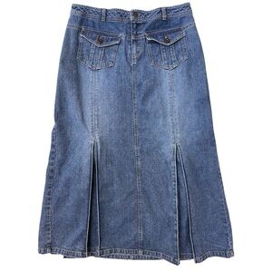 French Cuff Blue A-Line Denim Skirt